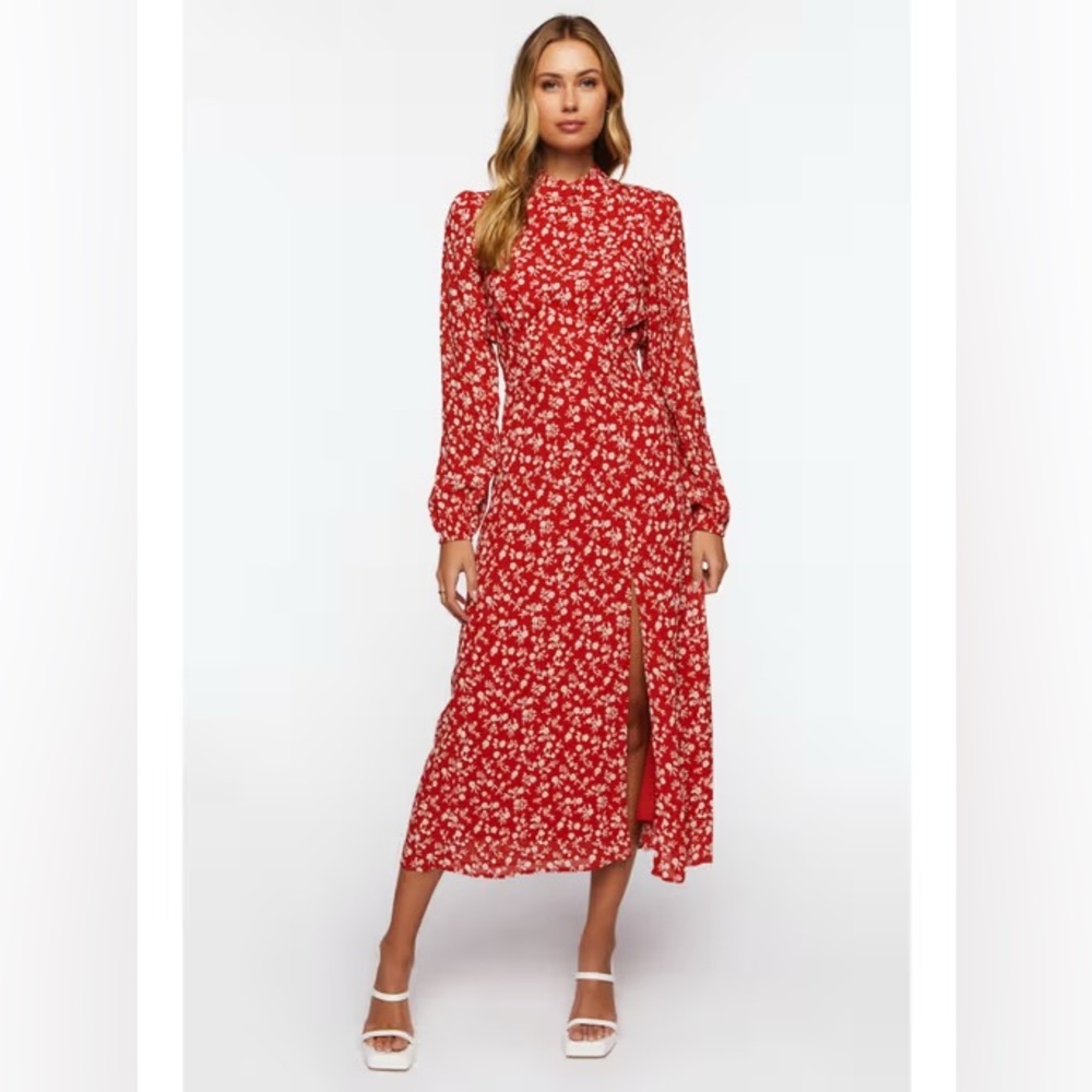 Forever 21 High Neck Midi Dress with Open Back & Side Slit